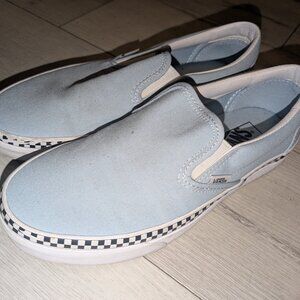 Vans light blue with checkerboard Slip On Shoes Mens 8 / Womens 9.5